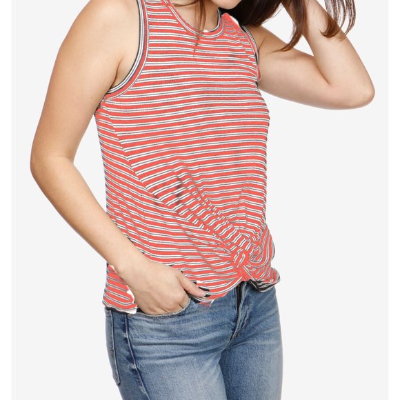 Lucky Brand Tops - Lucky Brand Twist Top Ribbed Tank Top in Orange Coral Stripe L